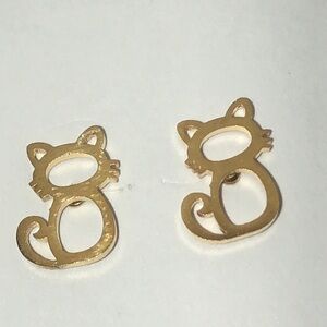 Gold Tone Cat Silhouette Dainty Boho Earrings